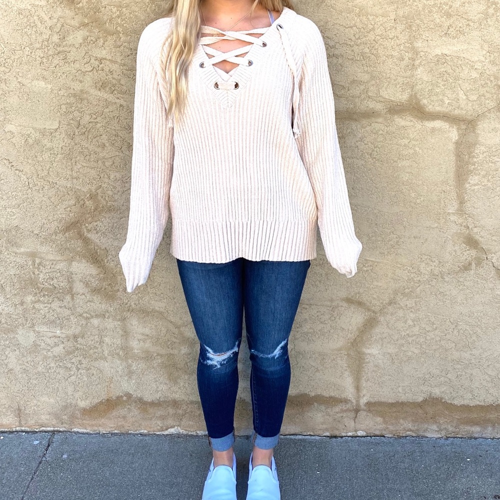 Umgee Chenille Sweater Soft Ribbed Ivory Knit Top